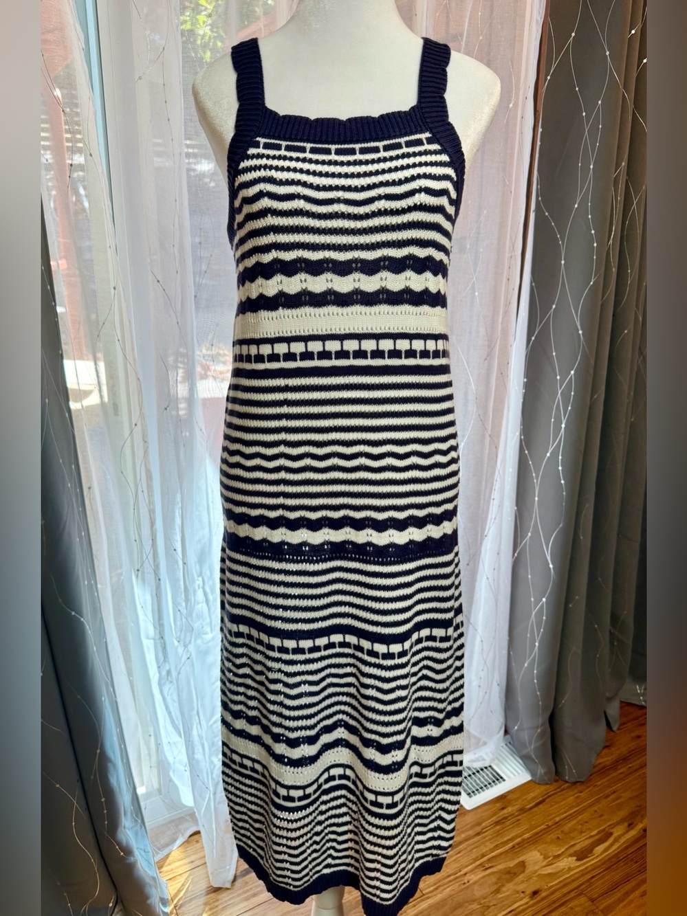 NWOT Joie Crochet Midi Dress Navy White Stripes Size M - Picture 2 of 7